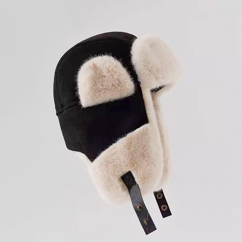 Korean Style Plus Velvet Hat for Men and Women Outdoor Cycling Warm and Windproof Imitation Rabbit Fur Thickened Ear Protection Ski Thunder Hat