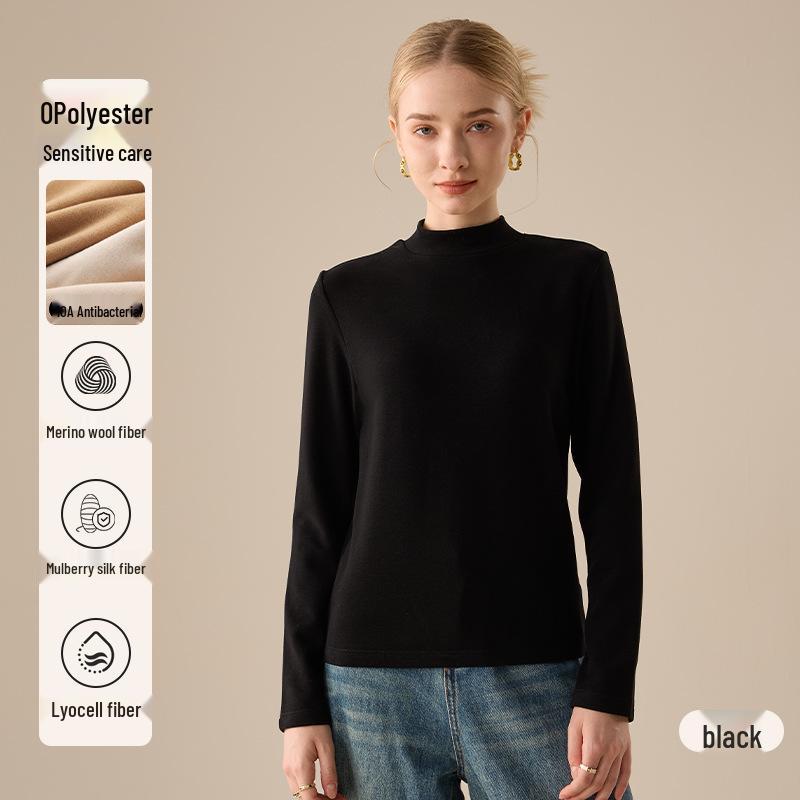 Women's Lyocell Silk Wool Blend Half-Neck Warm Top - Autumn/Winter Style
