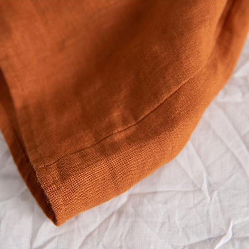 Cotton Linen Shirt Literary and Retro Style Women's Loose Round Neck Shirt Casual Thin Coat Close-up Sleeve Top Spring and Autumn