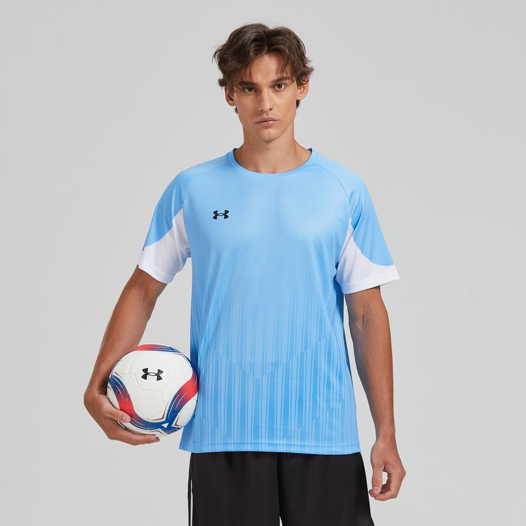 Under Armour Minimalist Logo Print Fitness Running Cycling Striped Crew Neck Short Sleeve T-Shirt Unisex Tops Manchester-Blue 24500507-465