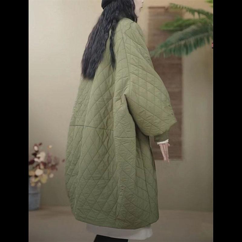 Autumn and Winter Diamond Plaid Down Cotton Jacket Women's Coat Long Lightweight Cotton Jacket Winter Parka Coat Female