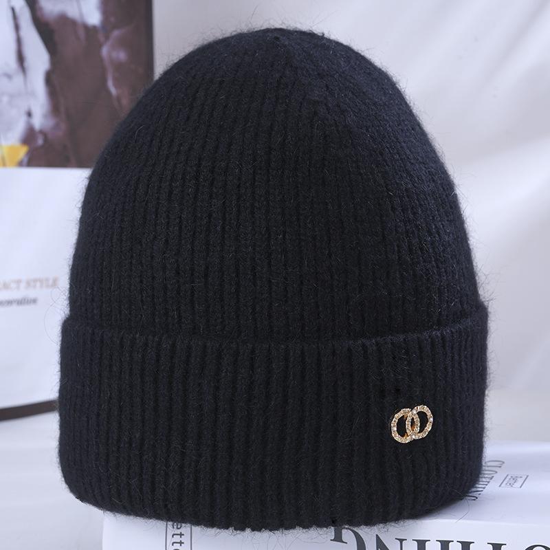 Women's Winter Warm Rabbit Wool Knitted Hat Korean Style Versatile Big Head Circumference Plus Velvet Thickened Windproof Ear Protection Wool Hat