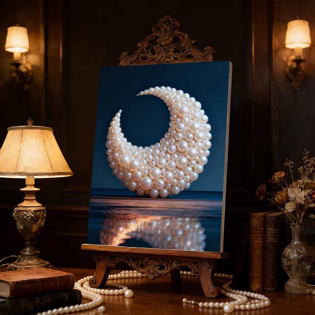DIY Diamond Art Pearl Painting Kit for Adults,  Moon Over The Sea Special Shaped Pearl Art Painting Wall for Home Office Decor Handmade Gift