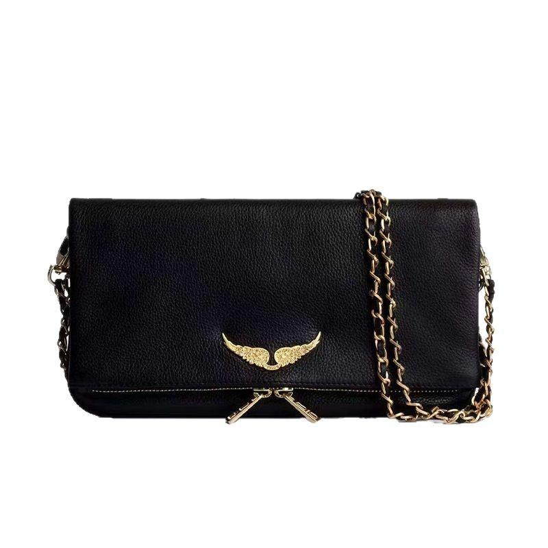 Schoolbag 2025 nieuwe damesmode zv tas gouden vleugels diamant envelop schoudertas Franse retro design schoudertas black