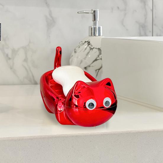 Soap Dish with Automatic Drainage Cute Cat Shape Design Easy Cleaning Soap Holder Soap Tray for Shower Bathroom