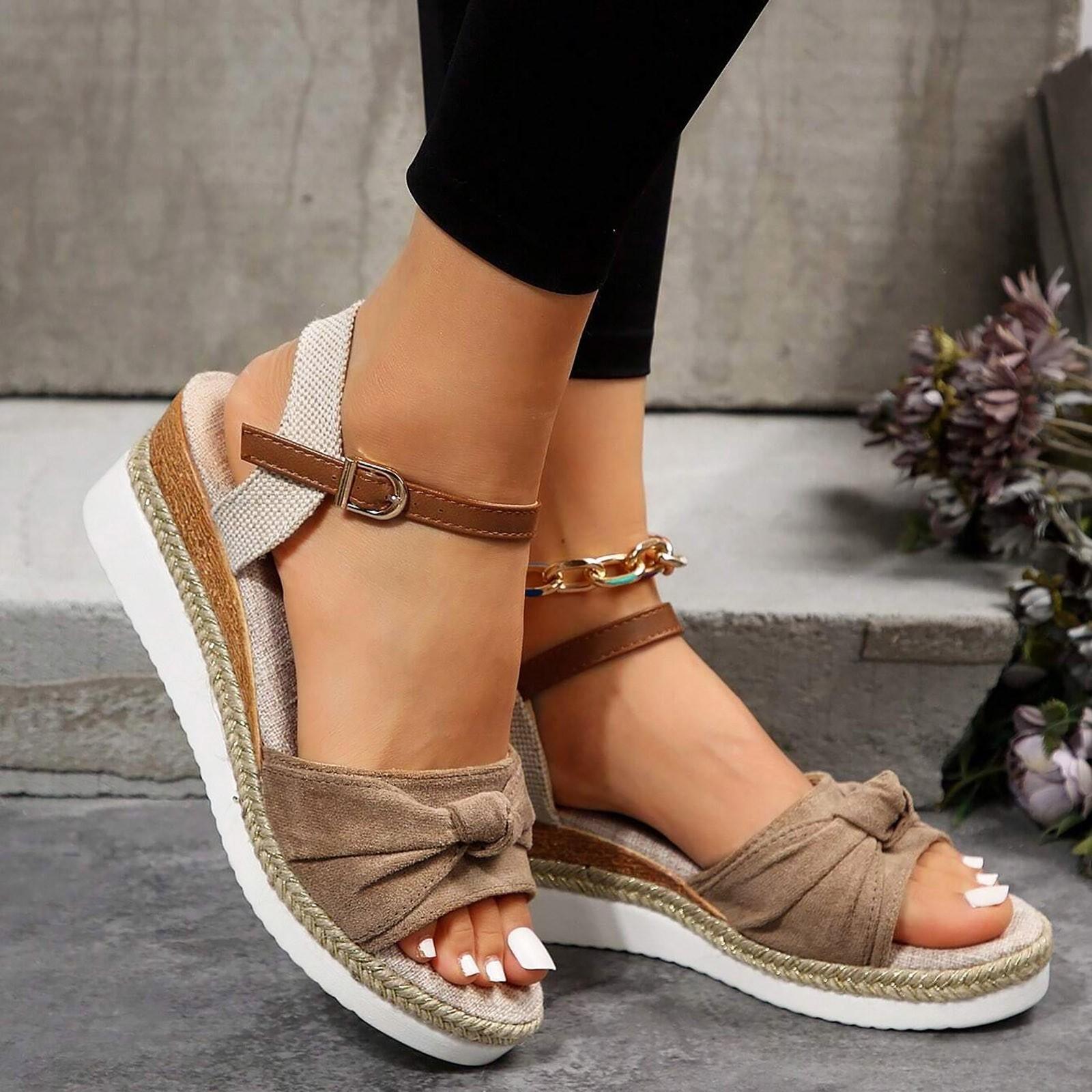 

Cute Womens Summer Sandals Size 12 Women Lightweight Colorblock Knot Decor Espadrille Sandals Vacation Faux Sandalias De Mujer 38