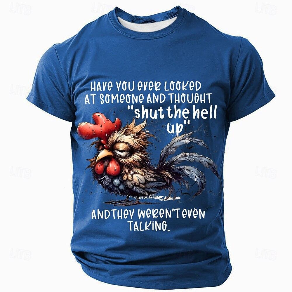 Funny Rooster Pattern Men's T-Shirts Fashion Letter Print Tees Casual O-neck Loose Short Sleeve Tops Street Hip Hop y2k Clothes