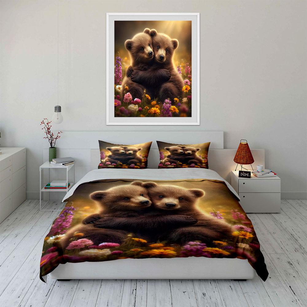 Cute Bear Set For Home Decor Bedding Set With 1 Duvet Cover 2 Pillowcases Single Double King Queen, Gift