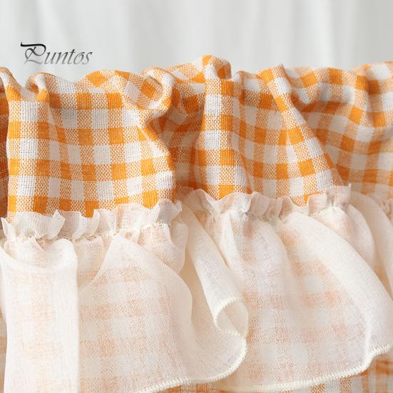 Pastoral Kitchen Curtain Plaid Short Curtain, Rod Through Top Design, Blocks Oil Smoke And Dust Simple Color Rustic for Half Windows Cabinet