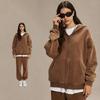 BeatStreet Men's Wear Wax Printing Vintage Male Hoodies Oversized Loose Zipper Water Washed Plush Sweatshirt Trendy New