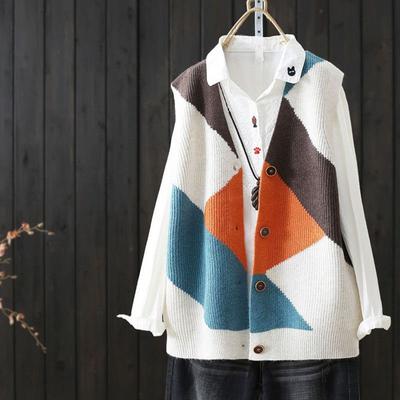 Literary Loose V-neck Single Breasted Knitted Cardigan Women's Vest Autumn New Loose Sleeveless Sweater Camisole Sweater
