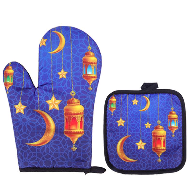 Ramadan Decorations Kitchen Hot Oven Mitts Apron Anti-Hot Microwave Gloves Pad Eid Mubarak Islamic Muslim Cooking Baking Tool