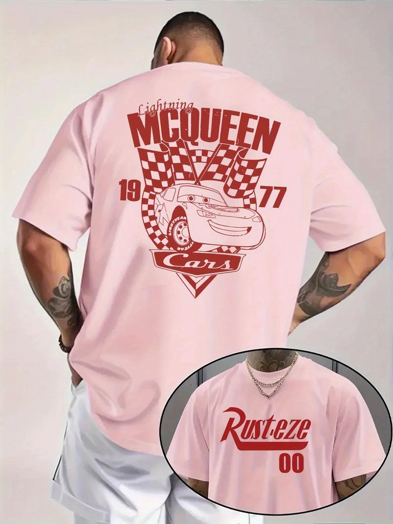 Tricou Bărbați Disney Cars Lightning McQueen, 100% Bumbac Pur cu Mânecă Scurtă, Top Bărbați la Modă și de Înaltă Calitate