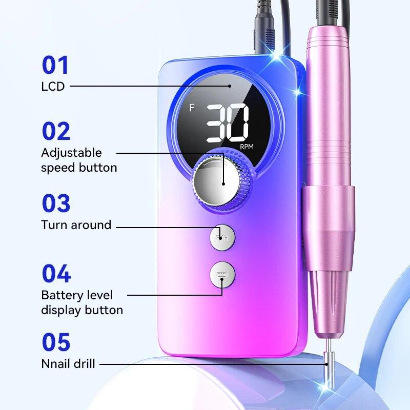 Rechargeable Electric Nail Drill Machine With USB Connect Nail Polish Remover Drill Set Manicure Sander Low Noise File Manicure