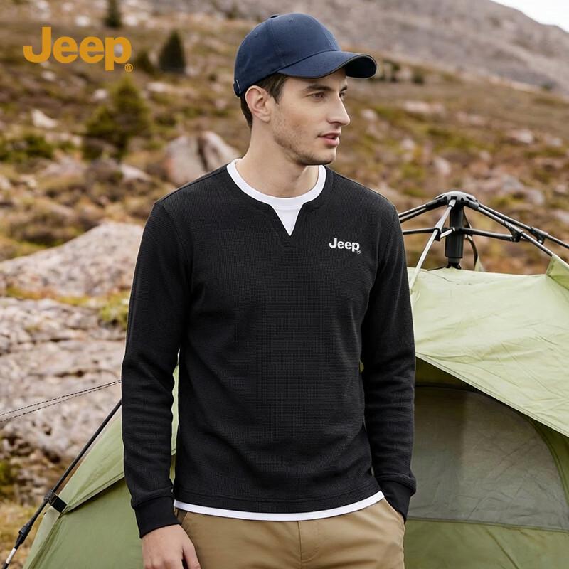 JEEP Men s Waffle Faux Two-Piece Long Sleeve T-Shirt 3XL