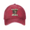 OIIAA Retro Spinning Cat Meme Baseball Cap Adjustable Lightweight Distressed Washed Black Hat with Green Text Casual Outdoor