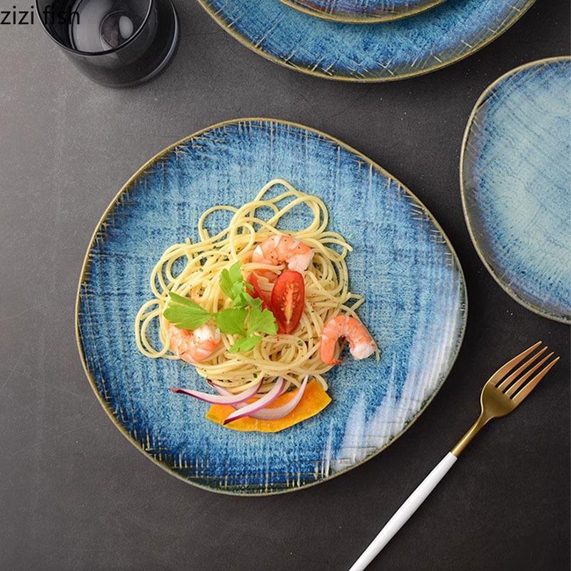 Retro Irregular Ceramic Dinner Plate Restaurant Steak Plate Sushi Plate Sashimi Plates Molecular Cuisine Creative Tableware