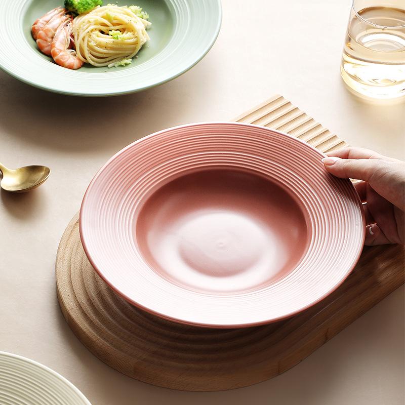 Creative European Brushed Ceramic Soup Plate Household Vegetable Plate Hotel Restaurant Pasta Plate Western Food Plate Fruit Salad Plate