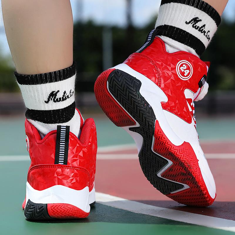 Boys' sports shoes autumn new revolving buckle Cupertino children student leather anti-slip wear-resistant basketball shoes