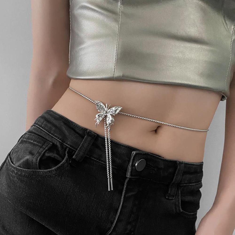 Gothic Black Butterfly Necklace for Women Silver Color Butterfly Pendant Adjustable Snake Bone Chain Punk Hiphop Jewelry Party