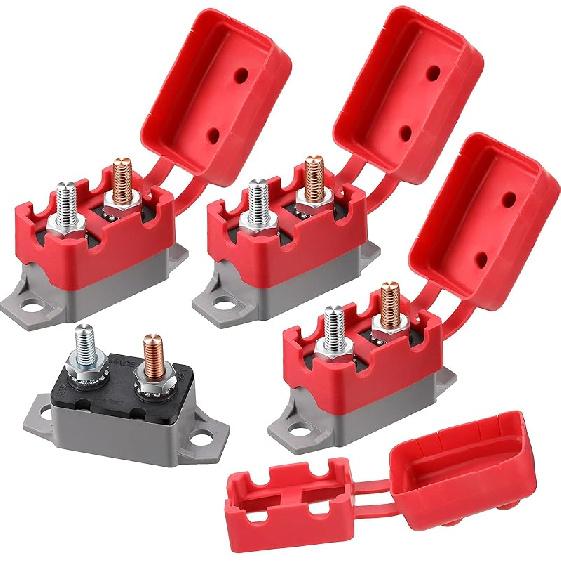 BBTO 4 Pieces DC 12V - 24V Automatic Reset Circuit Breaker Circuit Breaker With Cover Stud Bolt For Automotive And More (30 Amp)