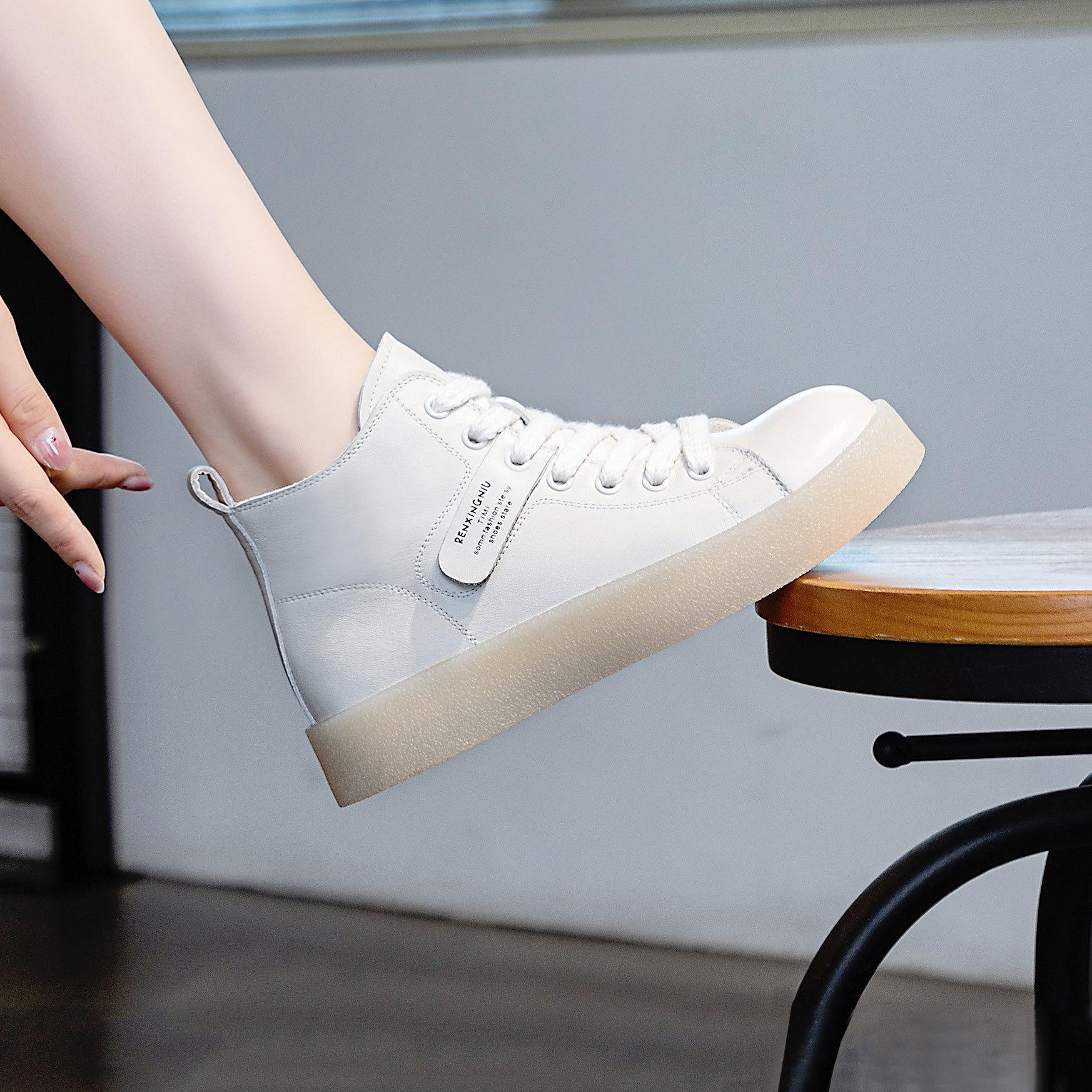 

Fashion GKTINOO Women Genuine Leather Sneakers Spring Lace-up Casual White Shoes Autumn Ankle Boots Ladies High Top Vulcanized Shoes 225