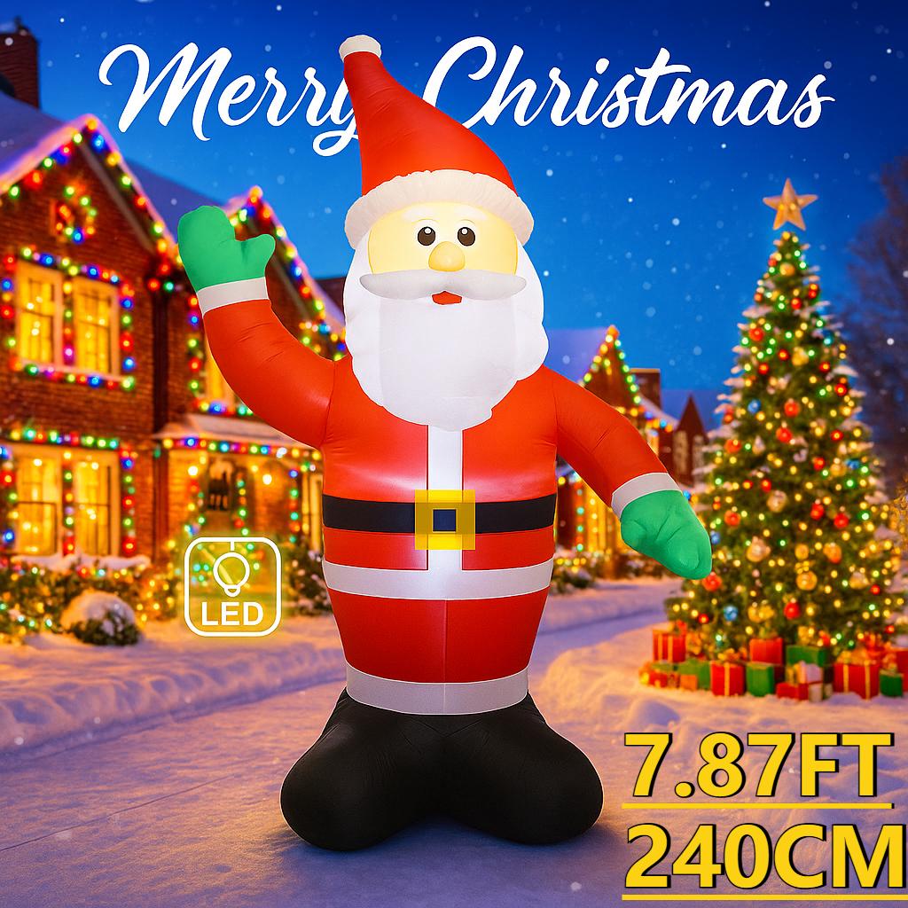 7.87FT Christmas Inflatable Toys with LED Light Santa Claus Wave Hand Supplies Home Ornament Festive Gift Xmas Yard Decoration