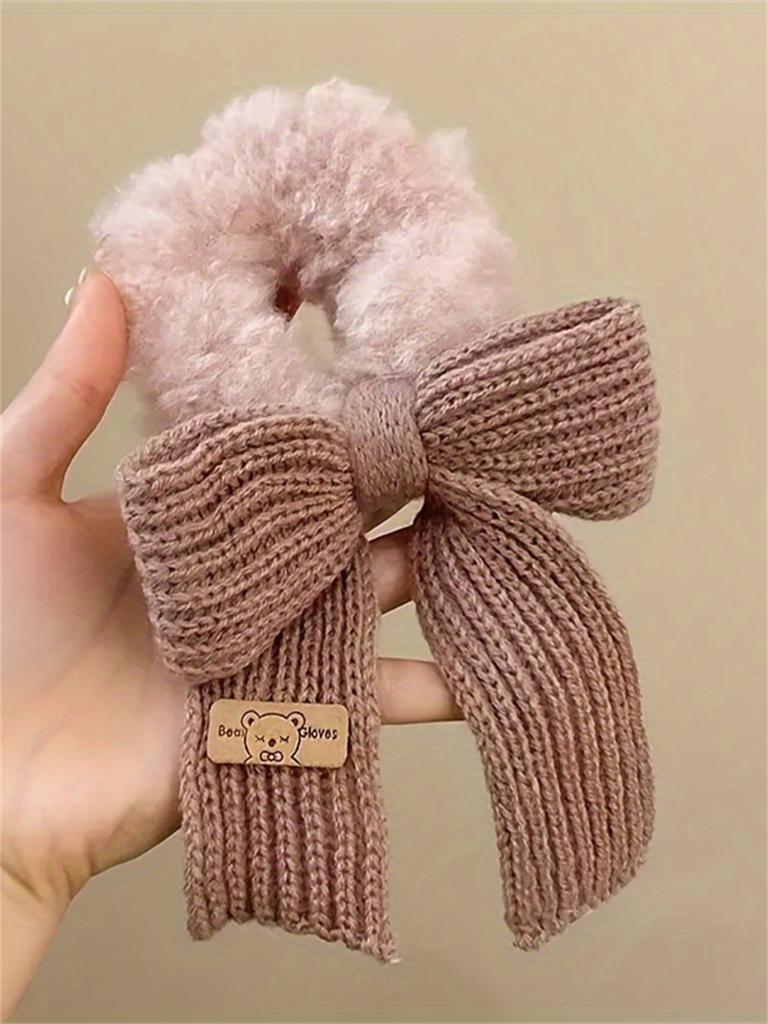 1pcs Soft Autumn and Winter Bow Plush Elastic Hair Ties | Ponytail Holders for Women's Party Outings and Daily Styling Accessori
