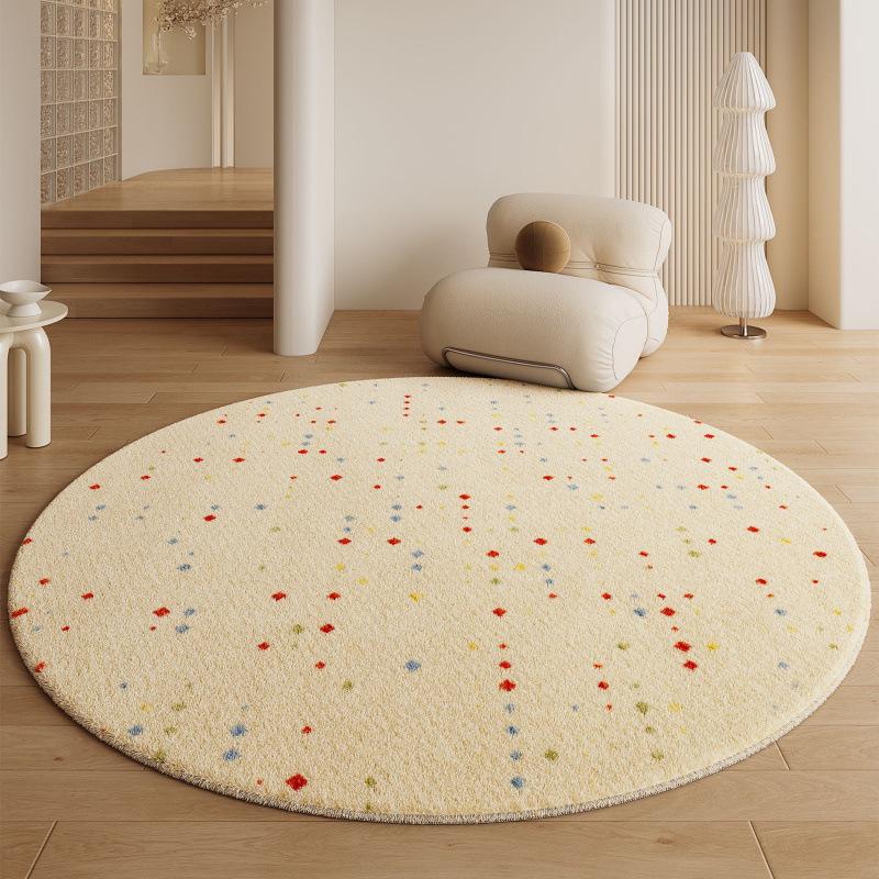 Krémový kulatý koberec: Vysoce kvalitní stylová podlahová rohož do ložnice, obývacího pokoje, pracovny, k pohovce nebo křeslu.