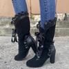 2022 Autumn/Winter Plus Size European & American Lace High-Heeled Mid-Calf Leather Fashion Boots for Women.