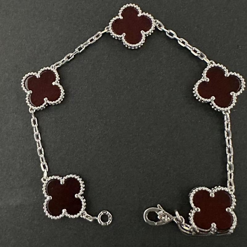 Exquisite Four-leaf Clover Bracelet for Women Five-flower Bracelet Double-sided Natural White Mother-of-pearl and Carnelian Bracelet