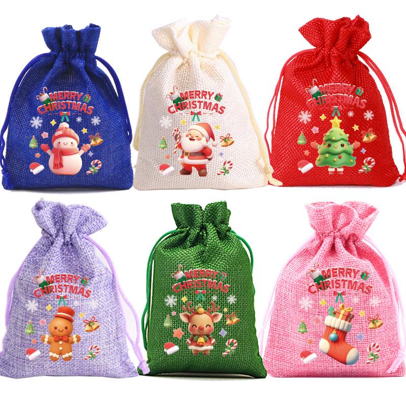 Jute-Style Christmas Gift Bag with Drawstring Closure - Small Candy & Apple Storage