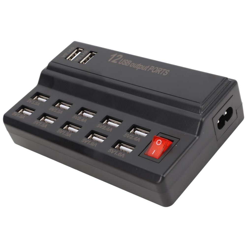 USB Charging Station 60W Fast with Individual Power Switch 12 Port USB Charger for Smartphones