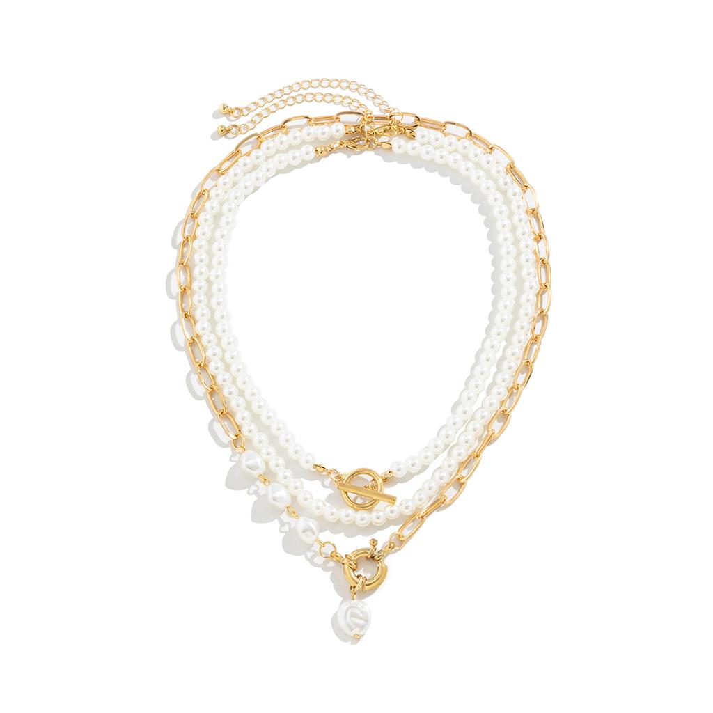 Ingemark Multilayer Imitation Pearl OT Buckle Pendant Necklace Women Wed Bridal Goth Bead Chain Y2K Accessories Neck Jewelry