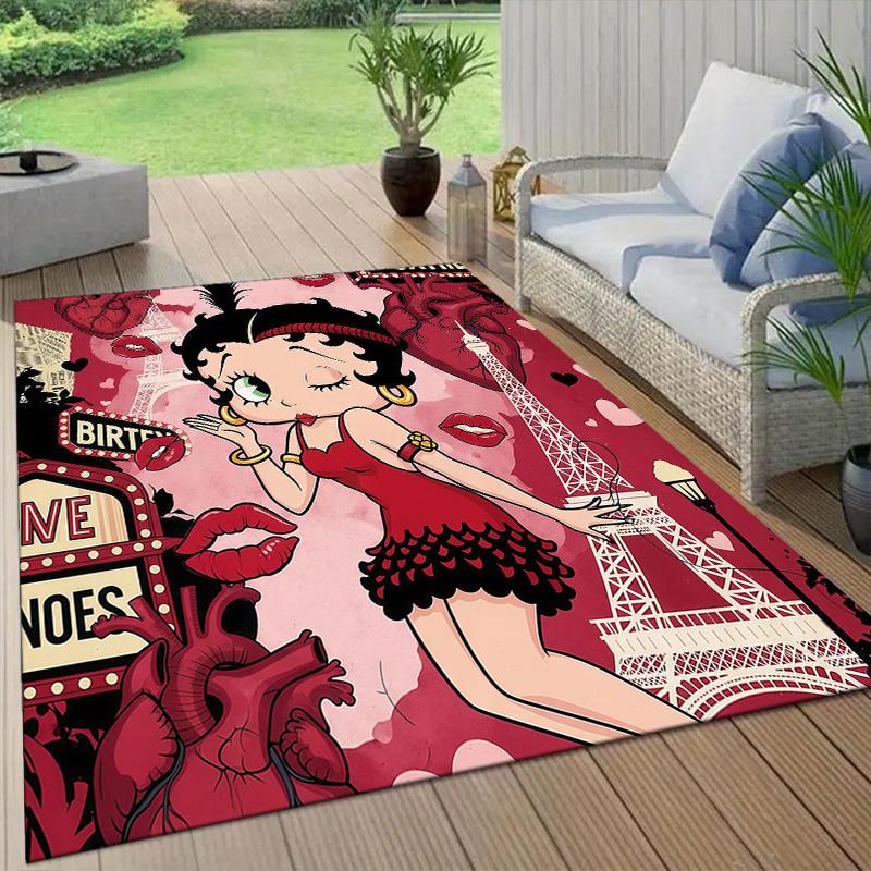 Betty Boop Flannel Pattern Square Carpet,Area Rug,Carpet Rug for Living Room Bedroom Sofa Playroom Decor,Non-slip Floor Mat