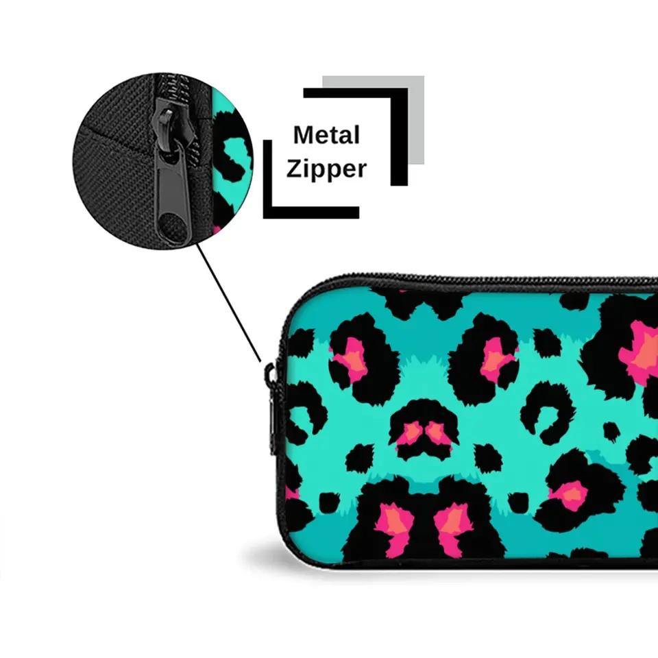 Pink Polyester Polyester Leopard Print Single Layered 3D Cartoon Pencil Case Pouch 9in for Boys/Girls Children School Supplies
