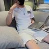 Herr Trendig Våfflad Kortärmad T-shirt och Shorts Sommarset