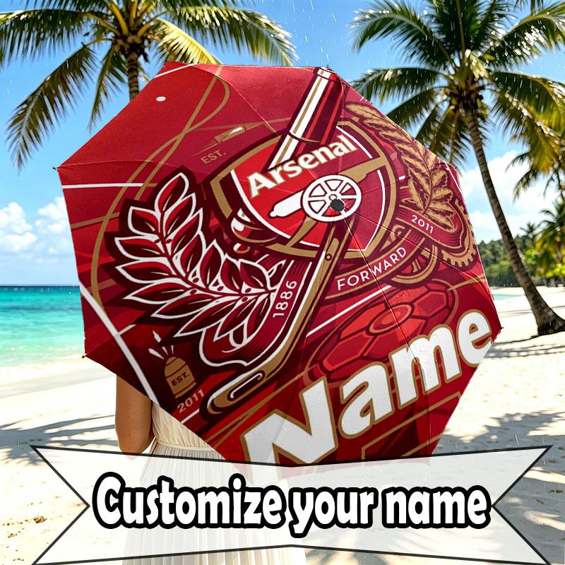 Custom Name Personalized Arsenal F.C Print Umbrella, Auto Open Close, 8‑Rib Sturdy Frame, Commute Camping Hiking Use, Birthday Gift