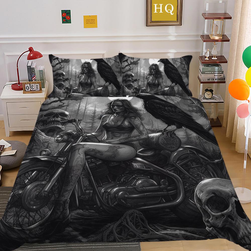 Beauty Skull Printed Bedspreads King Size Microfiber Bed Set Cover Teen Cool Design Comforter Cover Set