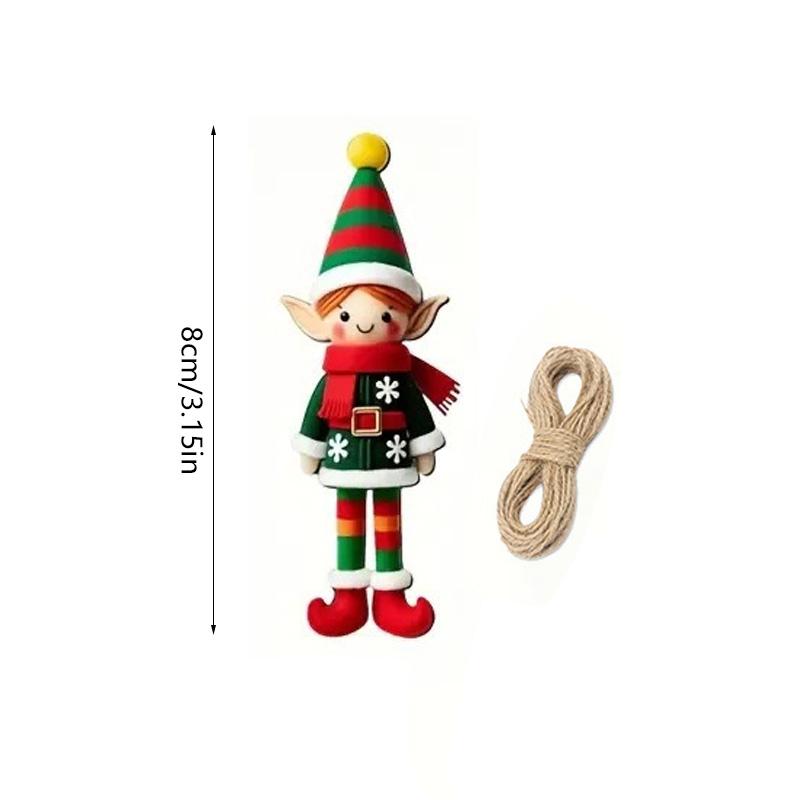 8/16/24Pcs Christmas Wooden Pendants 2D Angel Elf Xmas Hanging Ornament with Rope 2025 Christmas Home Decoration DIY Gift Labels