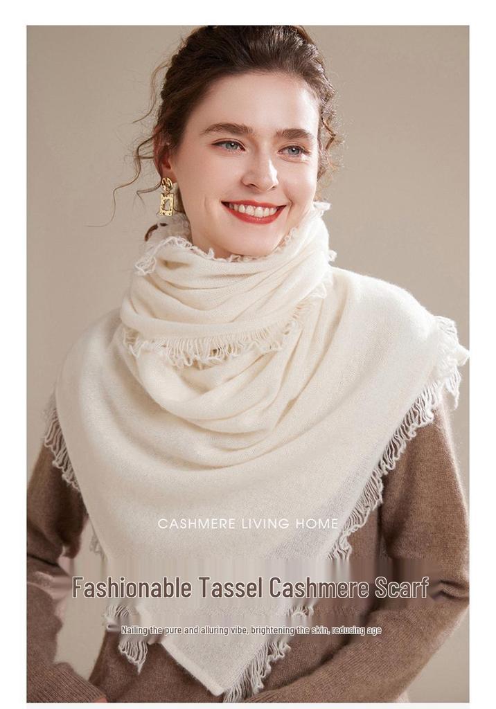 Women's 100% Pure Cashmere Scarf - 2024 Autumn/Winter Korean Style Tassel Knitted Shawl