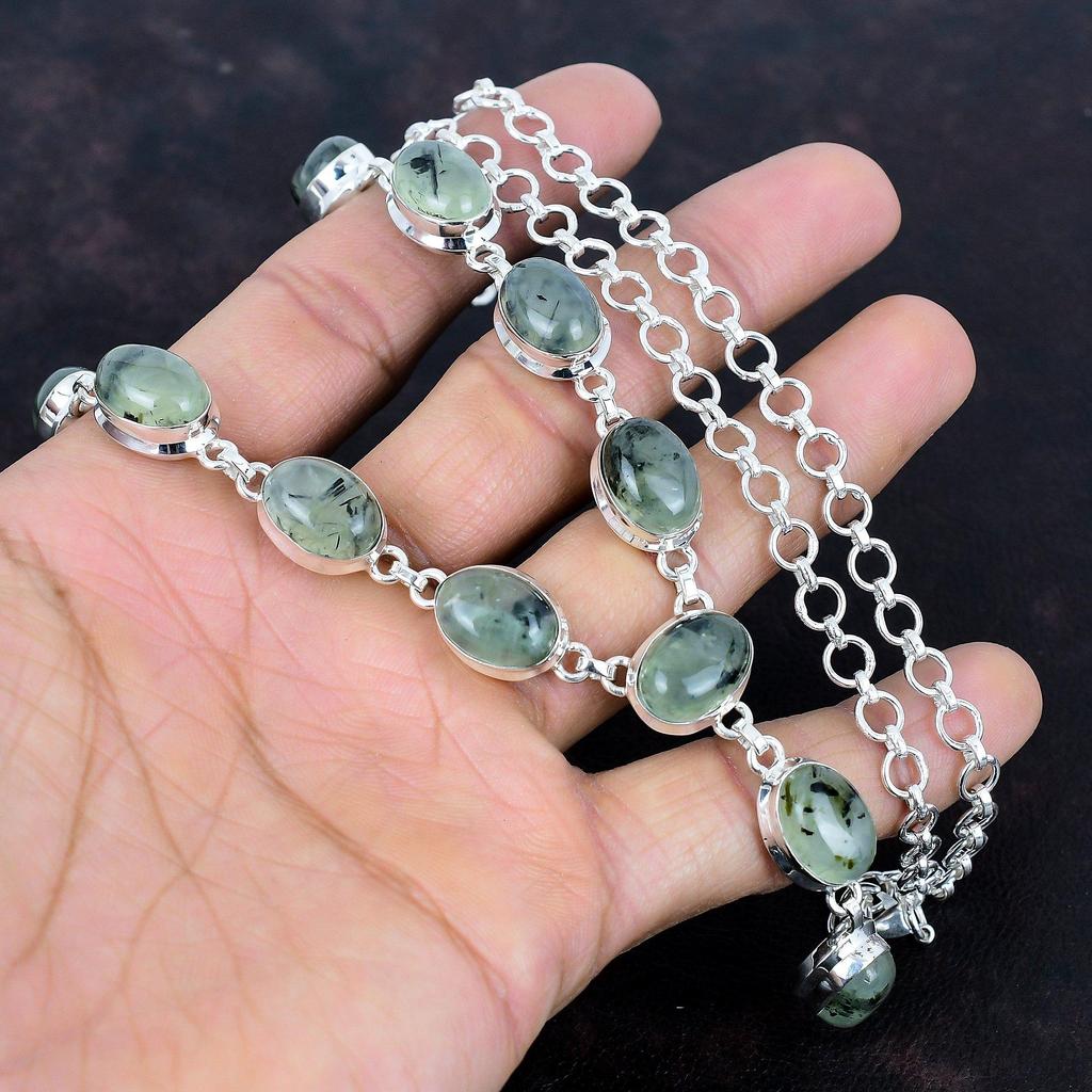 Moss prehnite gemstone necklace 925 sterling silver necklace adjustable chain necklace handmade jewelry gifts for her latest design necklace