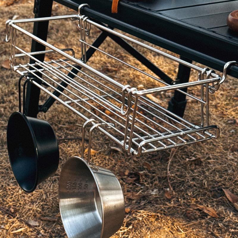 Foldable Basket Table Side Rack Stainless Steel Storage Rack Portable Organizer For Beach Backyard BBQ