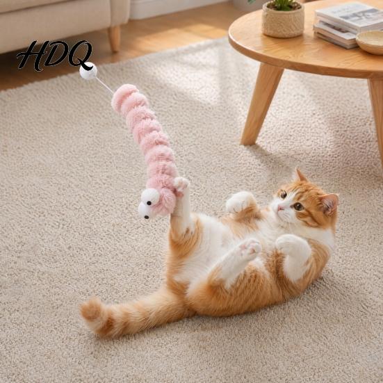 Cat Engagement Toy Plush Caterpillar Toy Stuffed Chew Kitten Kicker Bite Safe with Tail Ball for Biting Kicking Shaking Fun Interactive