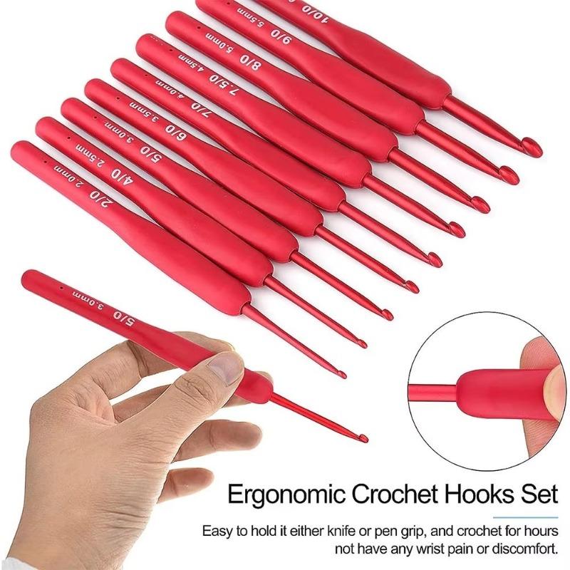 9pcs DIY Crochet Hook Set 9 Sizes Red Hand Knitting Crochet Needles 2-6mm Sweater Knitting Tools Ultra Fine Weave Crafts Hooks