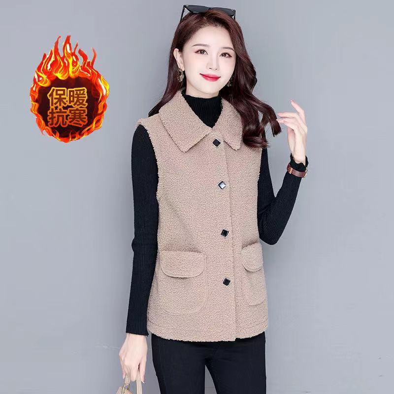 Autumn and Winter New Vest Medium and Long Imitation Lamb Wool Vest Middle-aged and Elderly Women Large Size Vest Temperament Coat