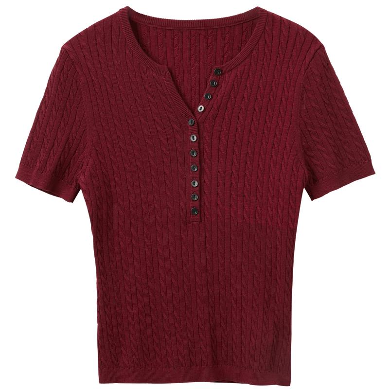 Women s Slim Fit V-Neck Short Sleeve Knit Top S