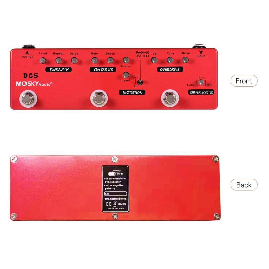 DC5 Guitar Delay Distortion Overdrive Booster Full Metal True 6-in-1 Multi-Effects Pedal + + + + Buffer, Shell, Bypass.