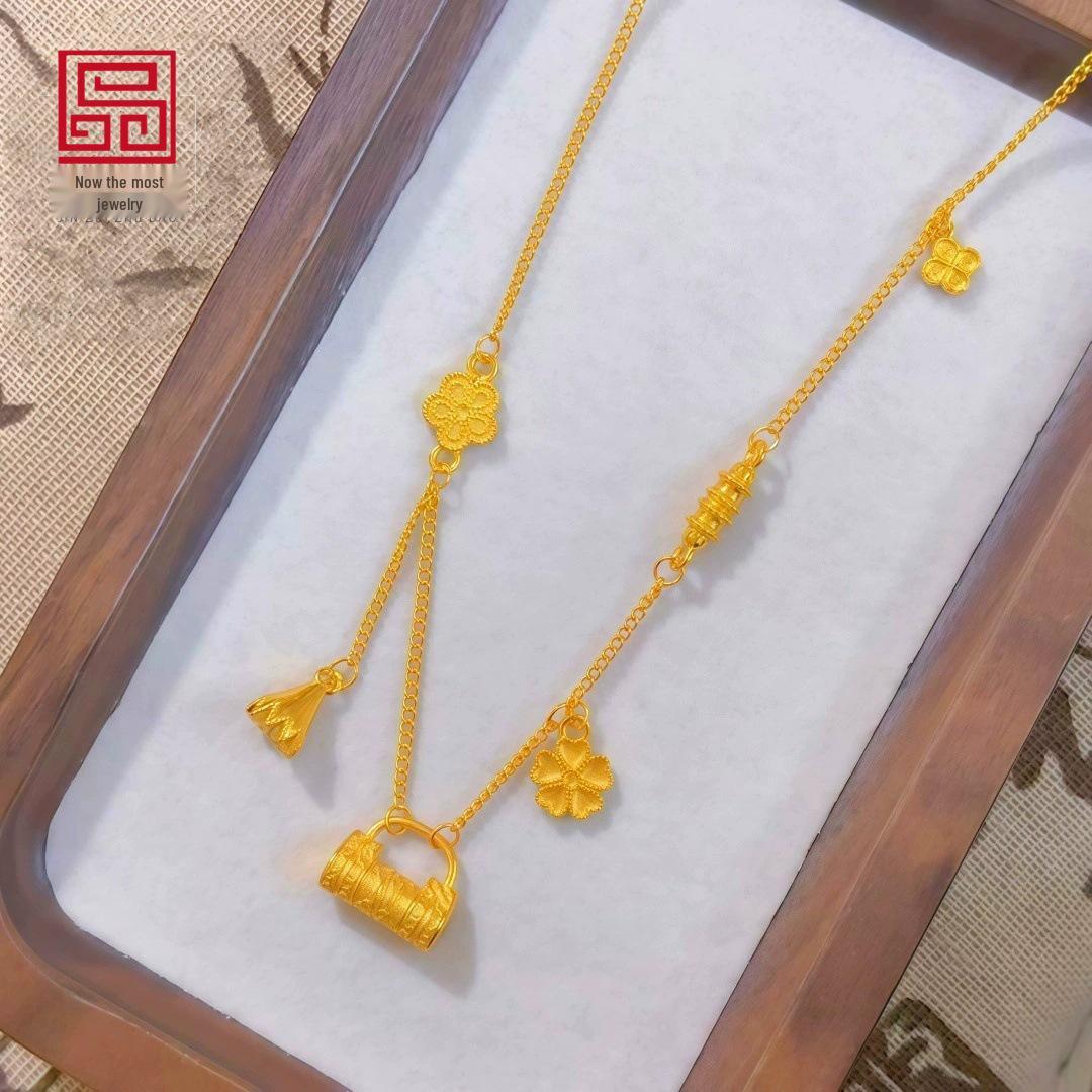 Xiaohongshu Style Luxury Filigree Pendant Necklace with Tassel & Floral Accents for Women