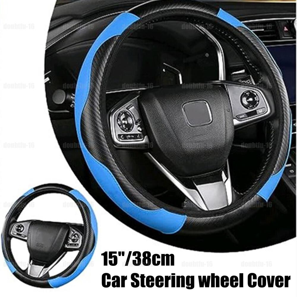 Blue Black 38cm Carbon Fiber Leather Automotive Steering Wheel Cover Accessories